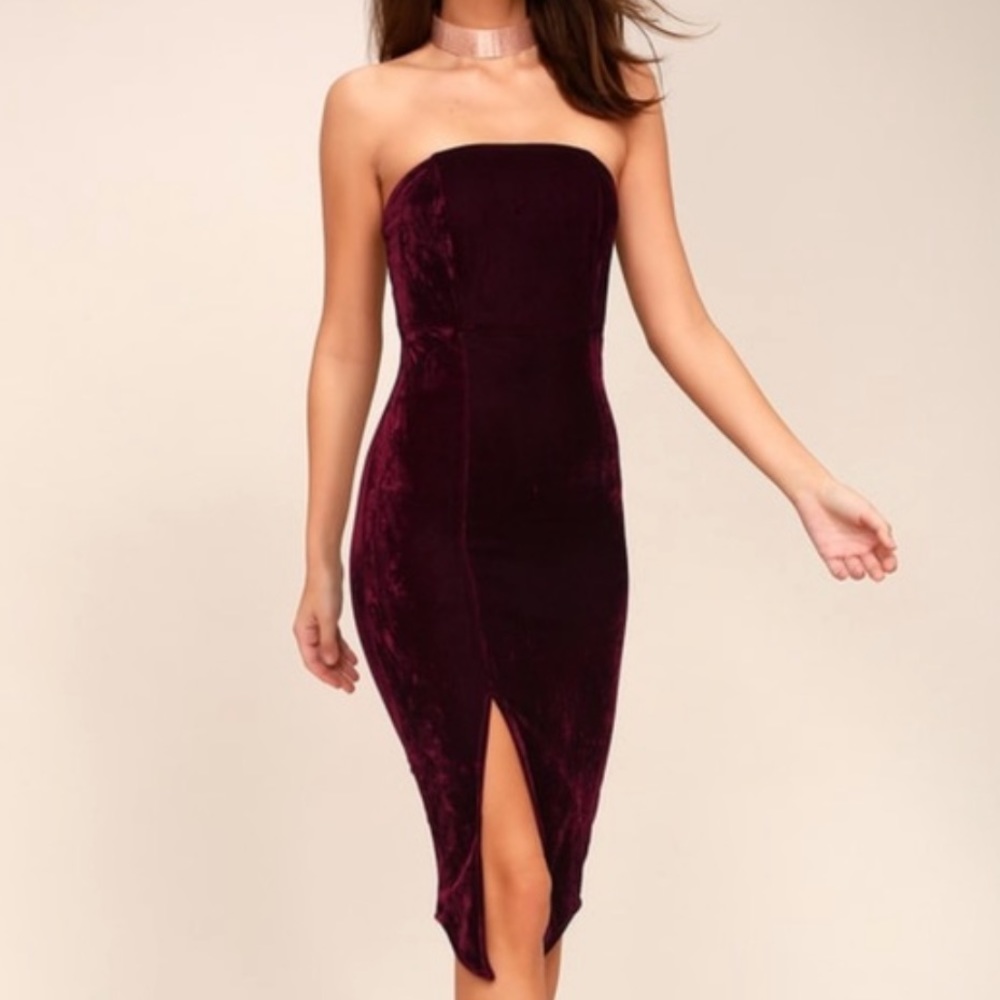 Lulus Hey Baby Burgundy Velvet Strapless Bodycon L